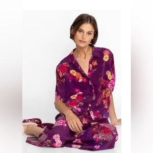 Johnny Was 100% SILK Purple and Pink Floral Pajama Set